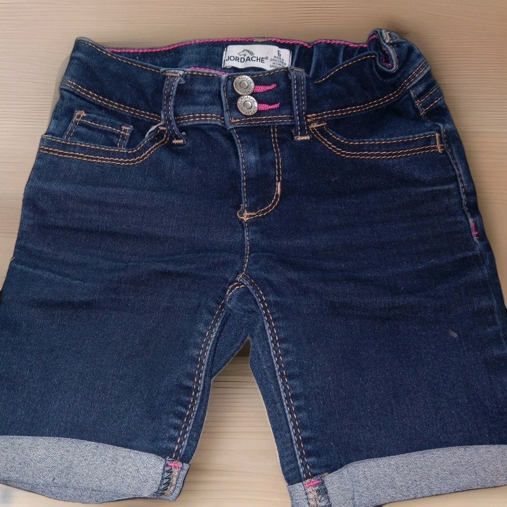Girls Blue Jean Stretch Cuffed Shorts Size 6 Snap button